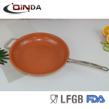 Copper aluminum wide edge ceramic s/s handle frying pan